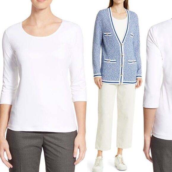 Boss Tops - Boss Scoop Neck Stretch Jersey Top White Size XL